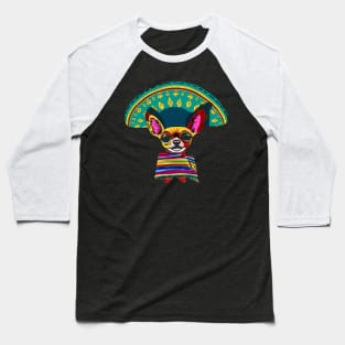 Colorful Mexican Chihuahua in Big Sombrero Vintage Drawing Baseball T-Shirt